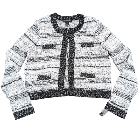INC International Concepts Womens XL Knit Cardigan Black White Sweater Jacket - Picture 1 of 5